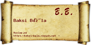 Baksi Béla névjegykártya